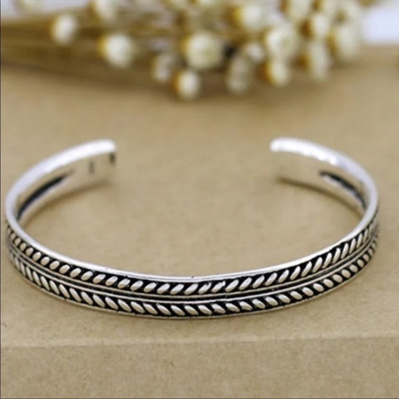 💎 Vintage Leaves 925 Sterling Silver Cuff Bracelet - Picture 7 of 10